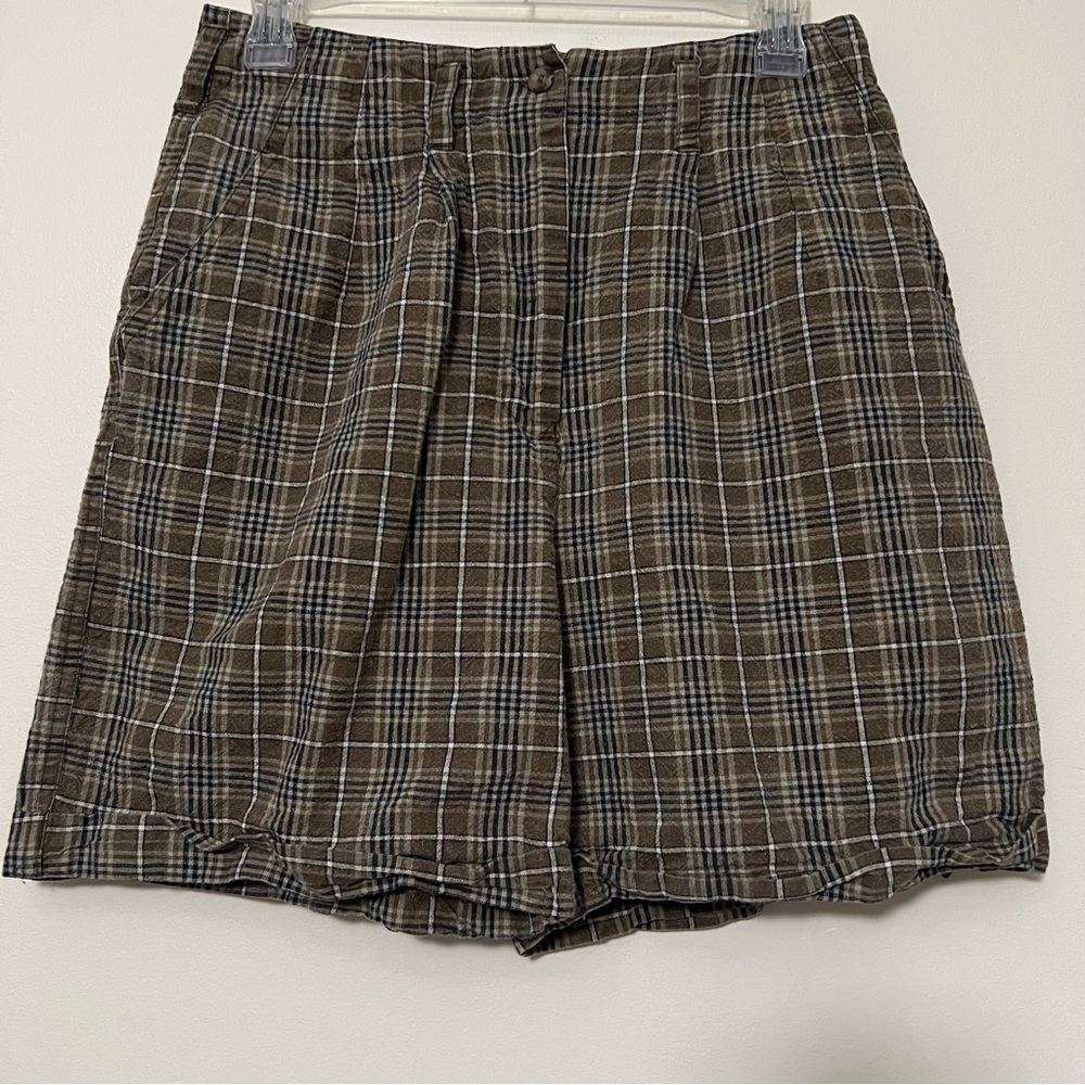 Kikomo Style Plaid Linen Blend High Rise‎ Shorts 12 Cottagecore eclectic grandpa